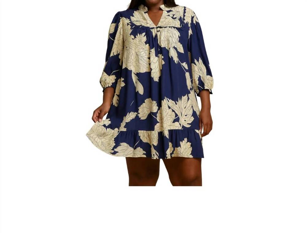 NEW LA BELLA floral tiered mini dress in navy